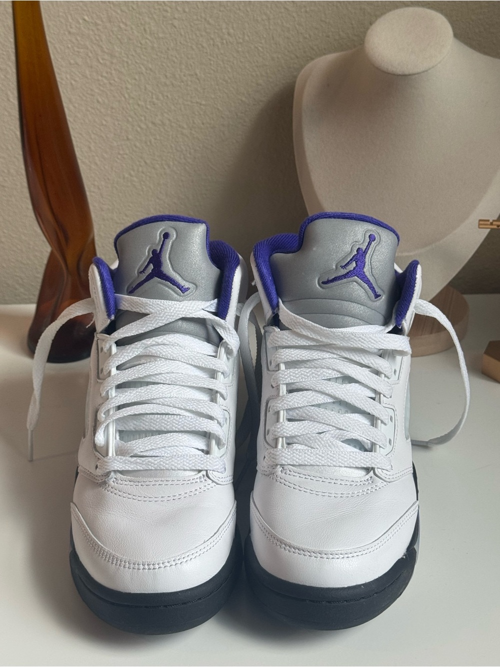 Jordan White and Purple Retro Basketball Sneakers